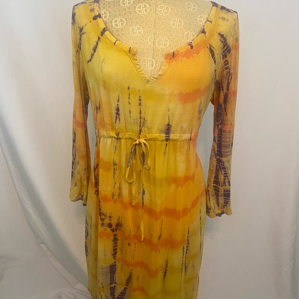 XL “Lucky ☮️” Yellow Tie-Dye Women's Dress